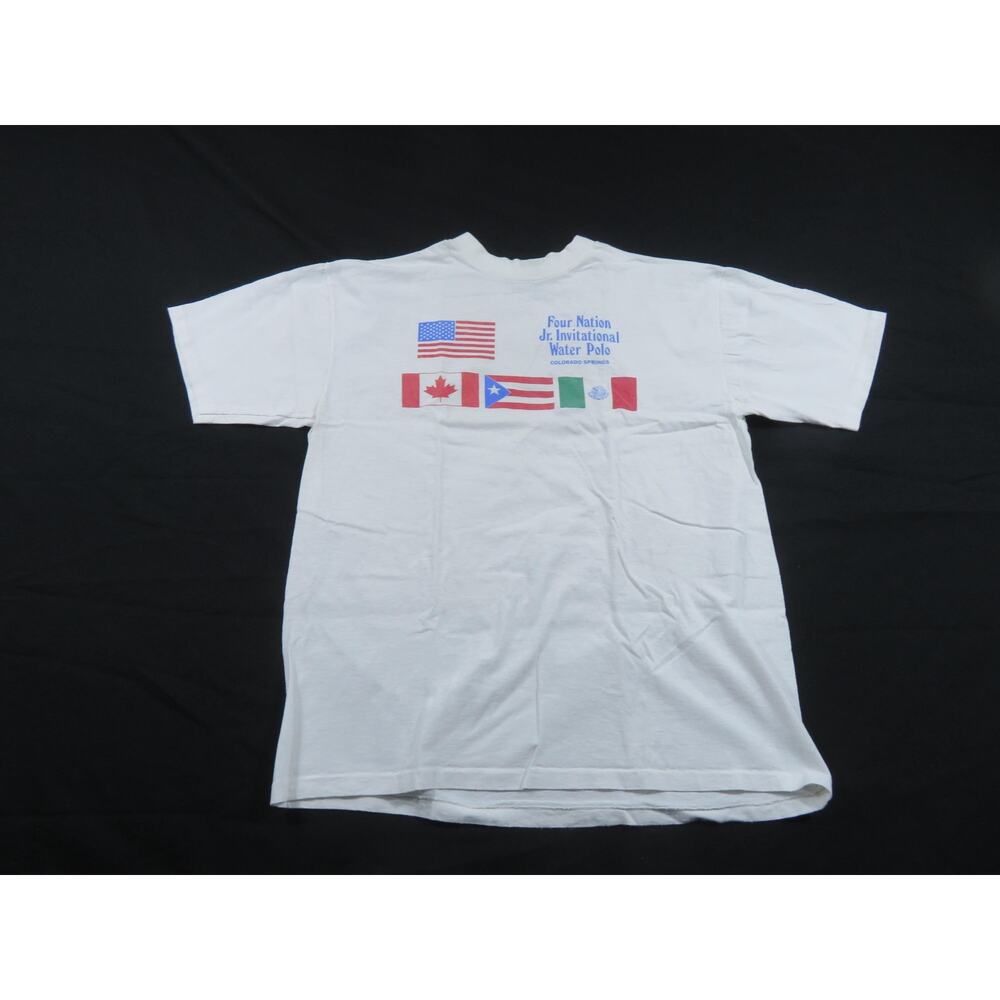 Four Nation Jr Water Polo Colorado Springs CO Flags White T-Shirt Sz XL 1980s